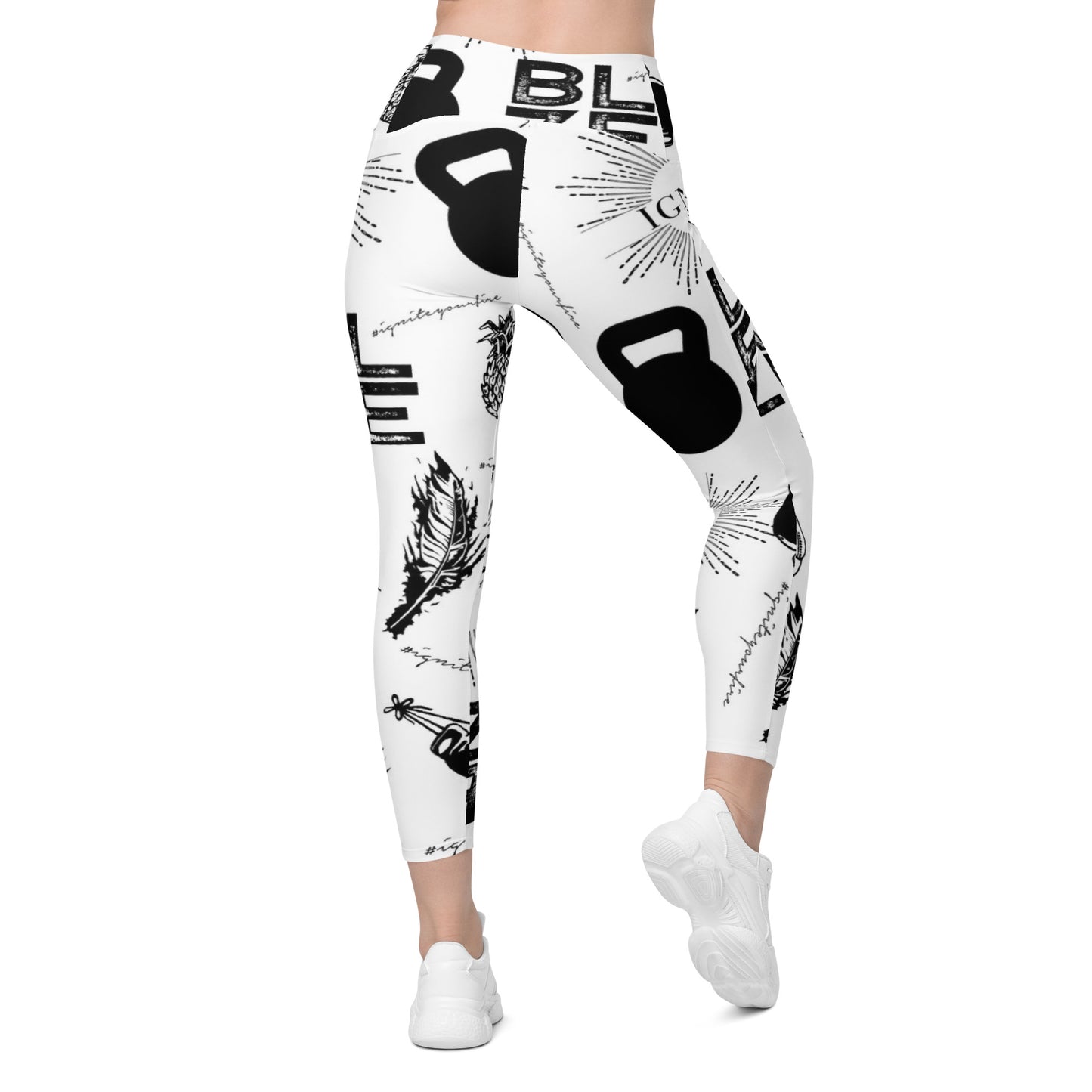 White Ignite Pattern Pocket Leggings