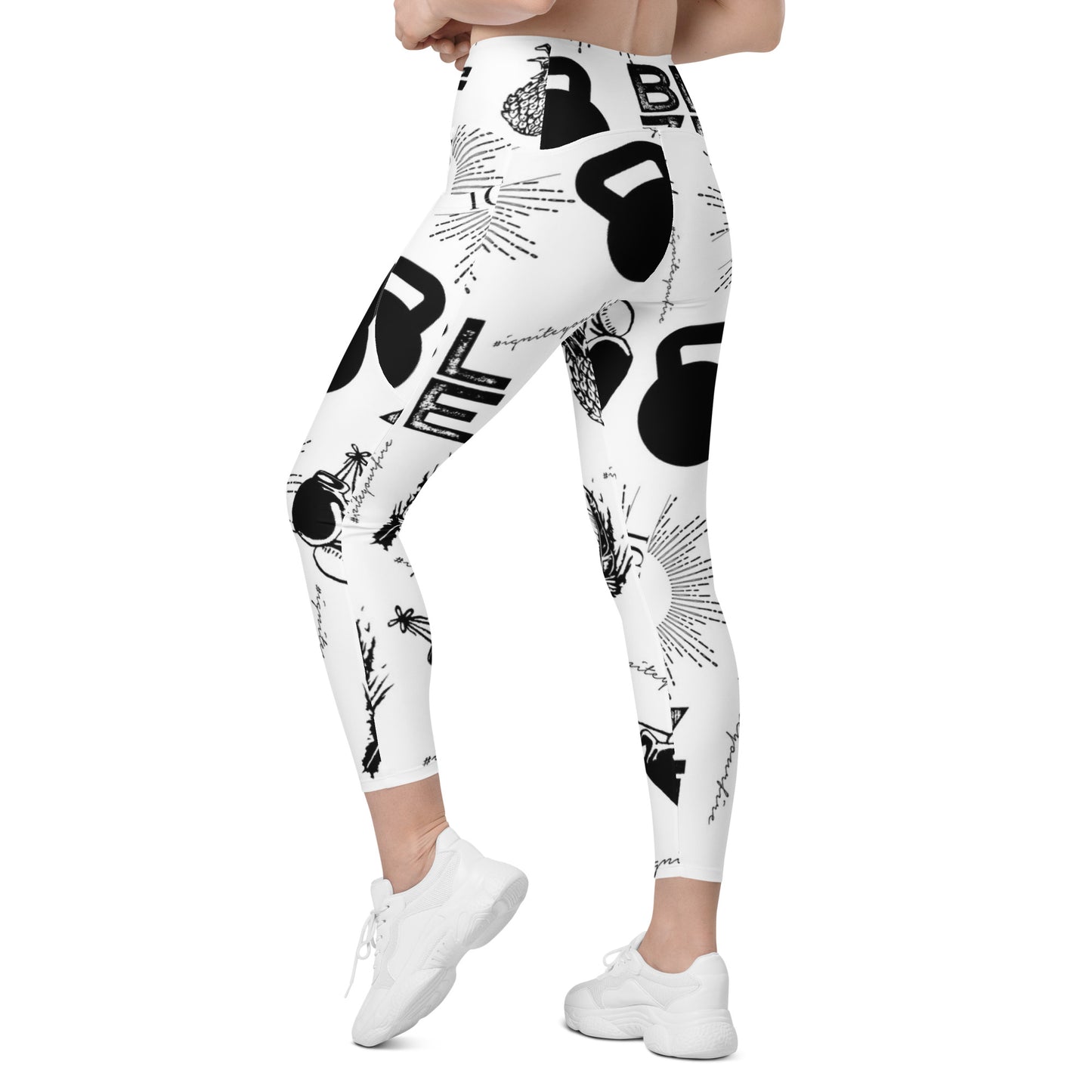 White Ignite Pattern Pocket Leggings