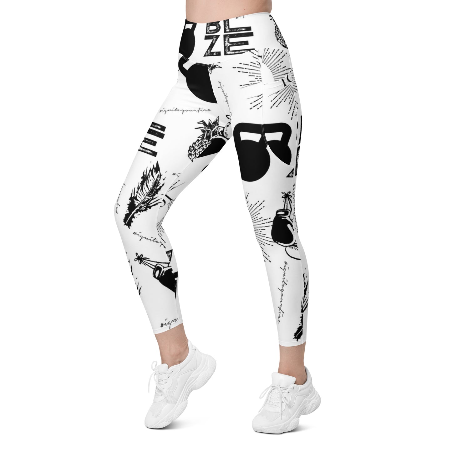 White Ignite Pattern Pocket Leggings