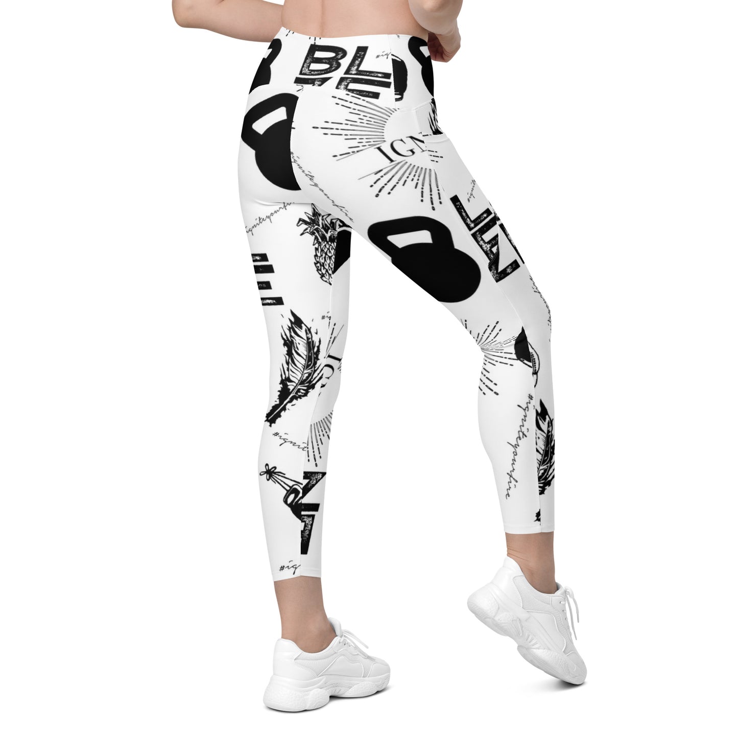 White Ignite Pattern Pocket Leggings