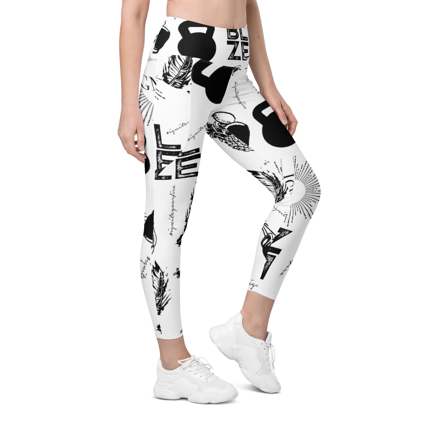 White Ignite Pattern Pocket Leggings