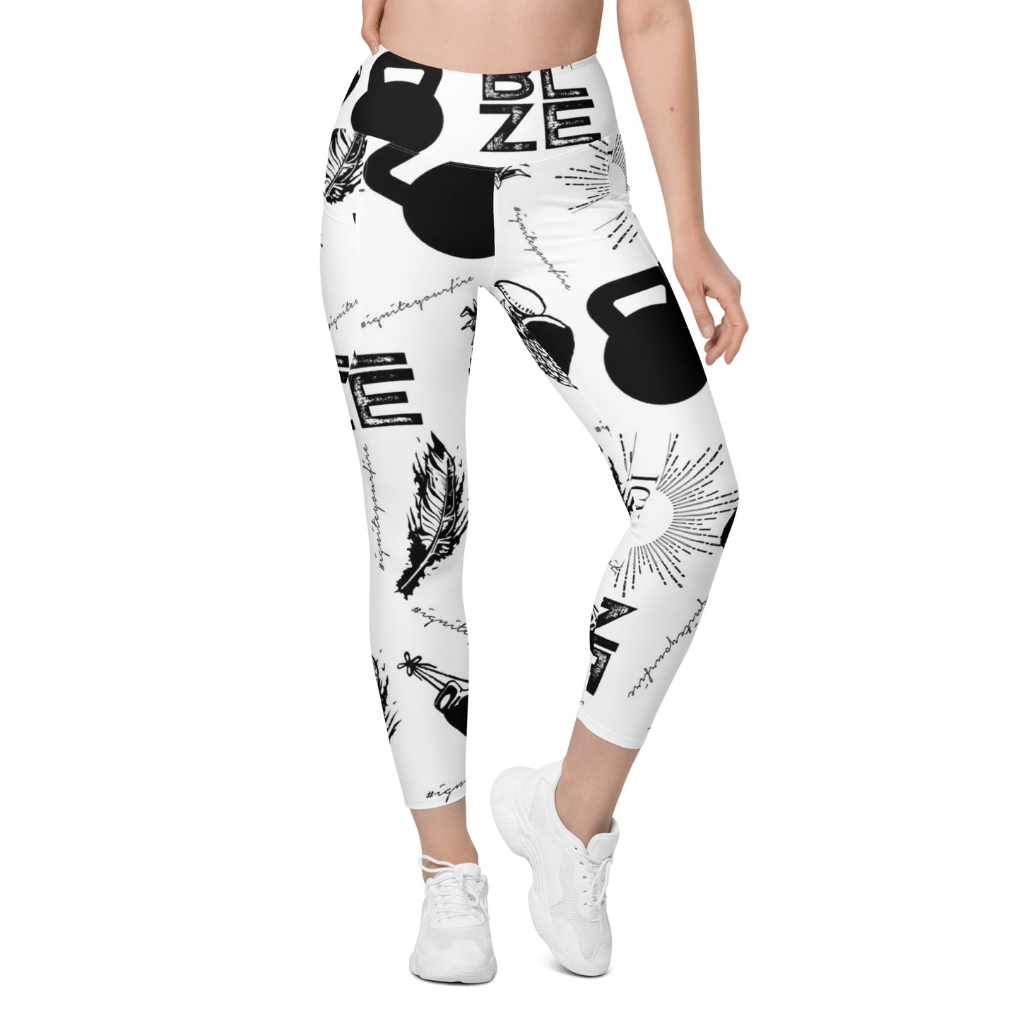 White Ignite Pattern Pocket Leggings