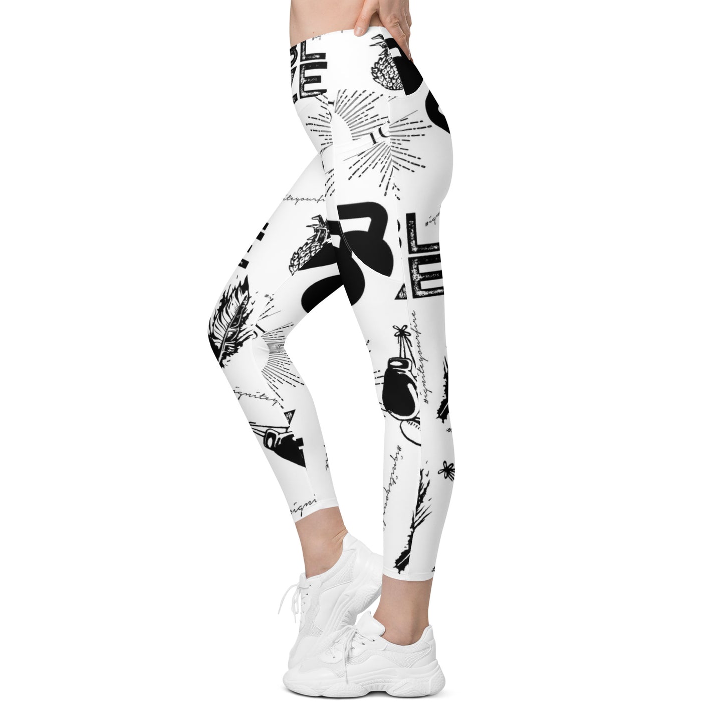 White Ignite Pattern Pocket Leggings