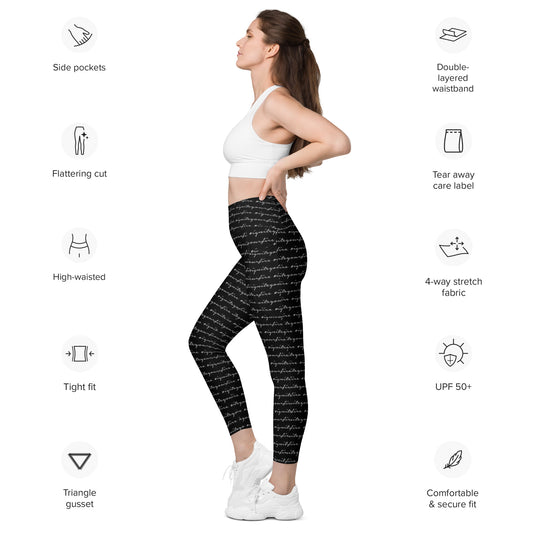 Black Ignite Your Fire Pattern Leggings with Pockets